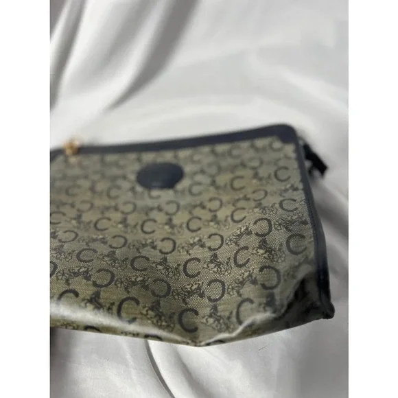 Celine Monogram Canvas Crossbody Clutch in Black and Brown with Gold Chain - Picture 14 of 16